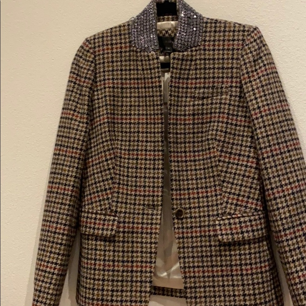 Jcrew plaid wool jacket with beading